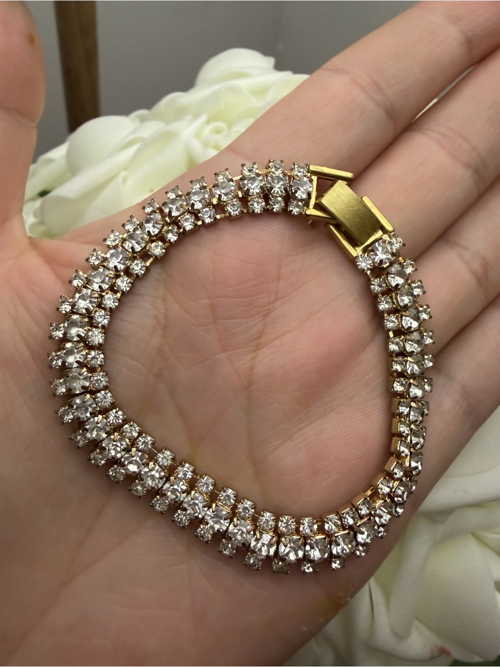 Gold-Tone Crystal Tennis Bracelet - Elegant Women's Jewelry